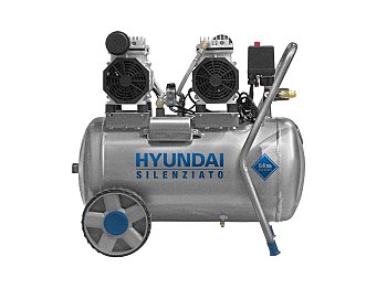 Compressore elettrico silenziato Hyundai Oil Free 50Lt doppio motore 2Hp