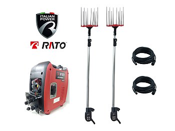 Kit generatore Rato R1250HiS-4 e 2 abbacchiatori elettrici Saetta per raccolta olive
